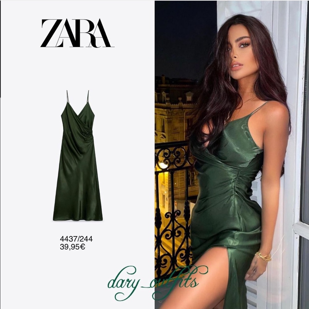 ✨✨ Blogger Fave Sexy Silky Olive Green Zara Satin Slip Dress Brand New  ✨✨